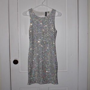 White/silver sequined dress